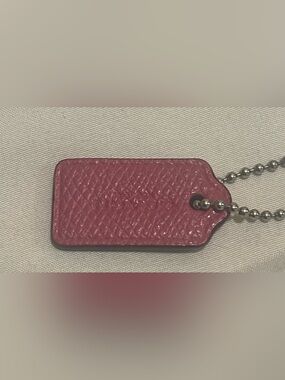 Small Coach Pink Leather hangTag Keychain Pendant